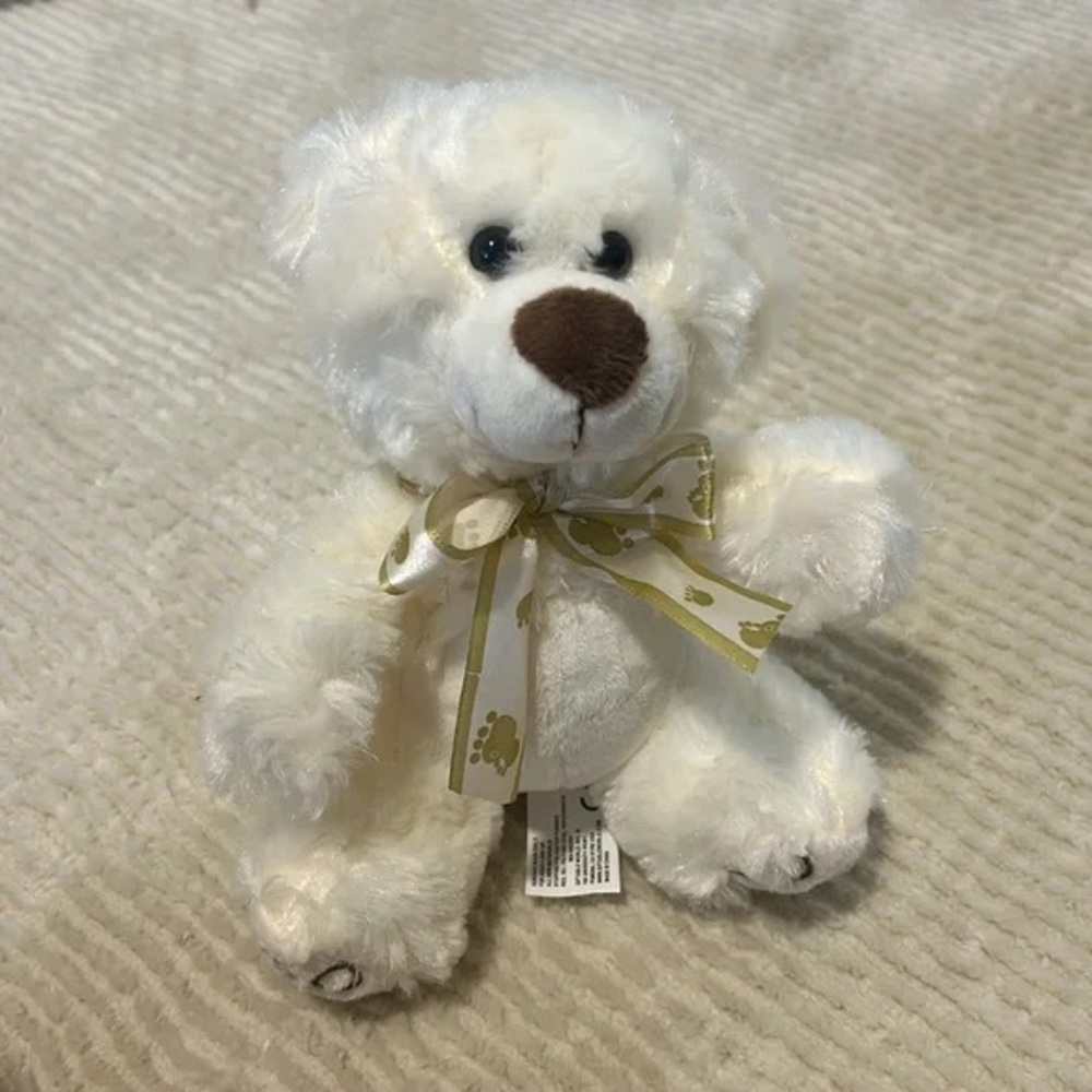 Plush White Teddy Bear with Bow